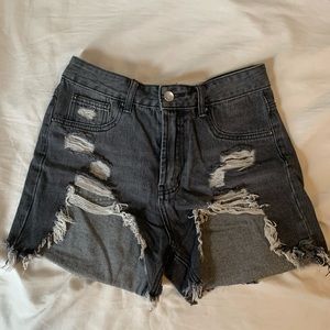 Distressed denim shorts